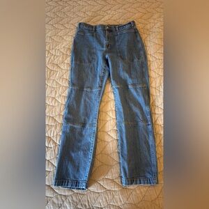 Madewell Women’s Double Knee Patchwork Straight-Leg Jeans in Blue Denim